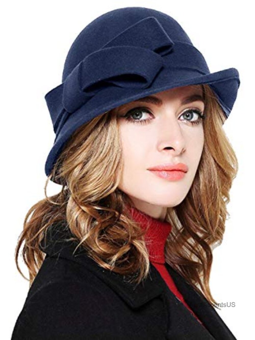 100% Wool Vintage Felt Cloche Bucket Hat with Bow Accent
